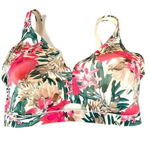 Cacique 40G 40DDDD Lightly Lined No Wire Bra Floral Pink Green Beige #0701